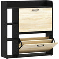 Scarpieră Slim cu 2 Sertare Rabatabile și 3 Compartimente Deschise, Capacitate 15 Pantofi, 83x24x90.5 cm, Negru