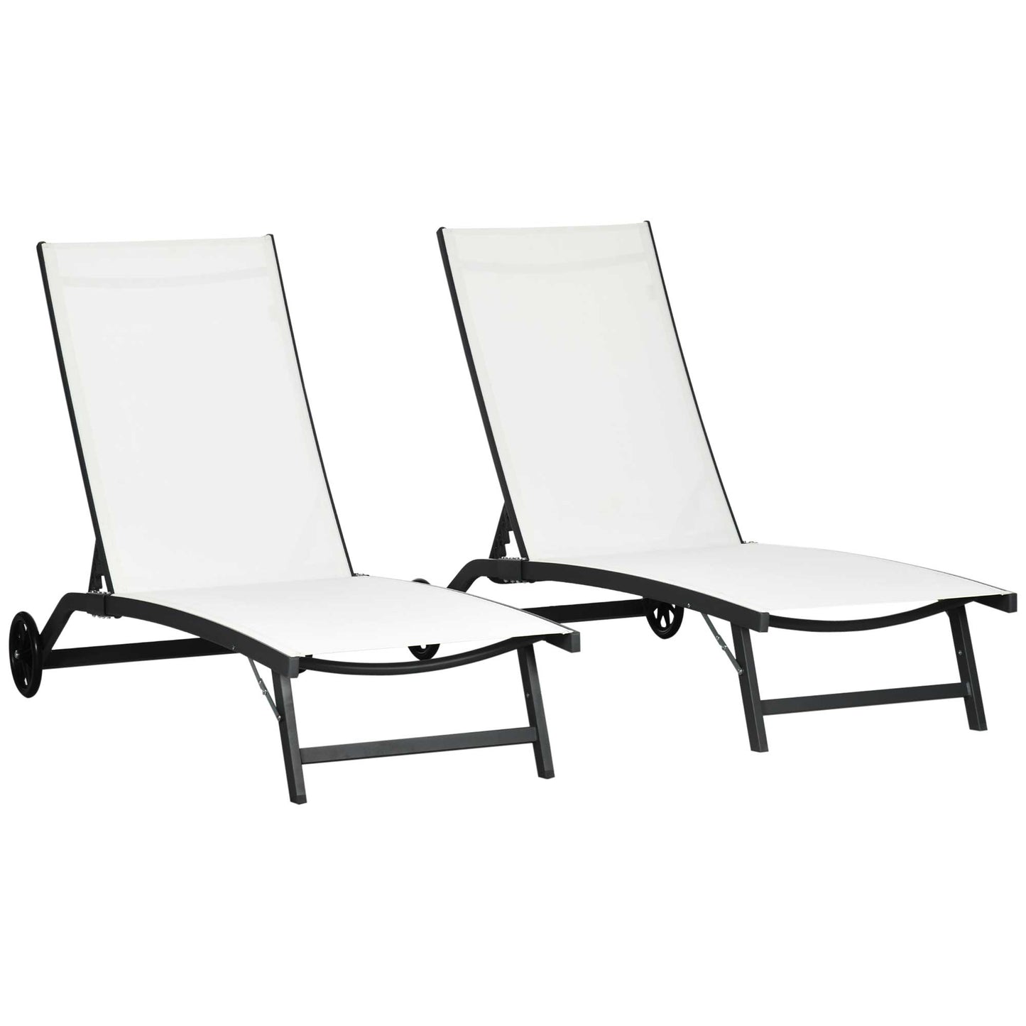 Set de 2 Șezlonguri Rabatabile pe 5 Niveluri, Șezlonguri din Aluminiu și Țesătură Respirabilă, 66x165x102 cm, Albastru