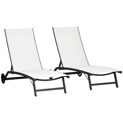 Set de 2 Șezlonguri Rabatabile pe 5 Niveluri, Șezlonguri din Aluminiu și Țesătură Respirabilă, 66x165x102 cm, Albastru