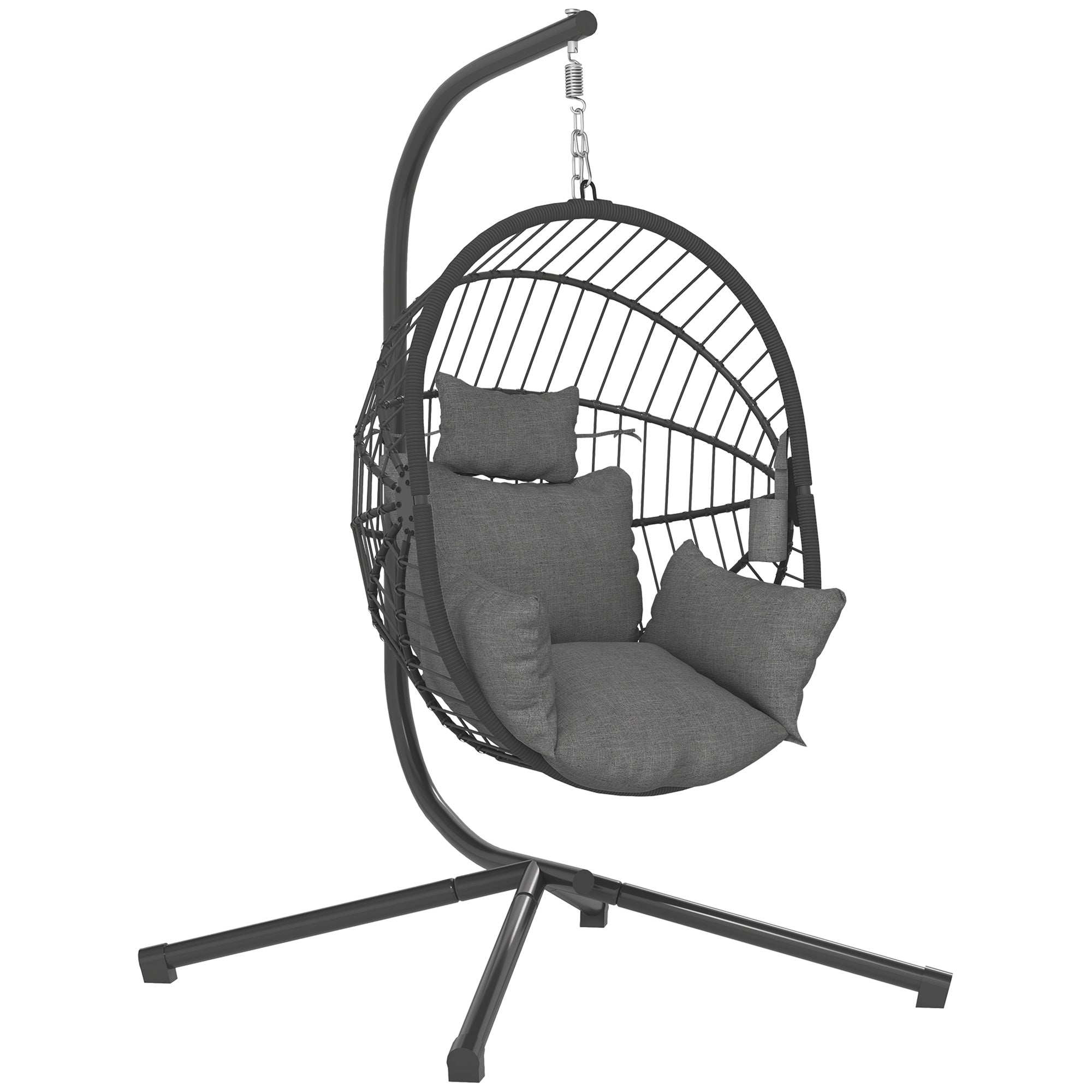 Scaun Suspendat de Exterior, cu Pernă, Tip Ou, 120 cm x 106 cm x 188 cm, Gri