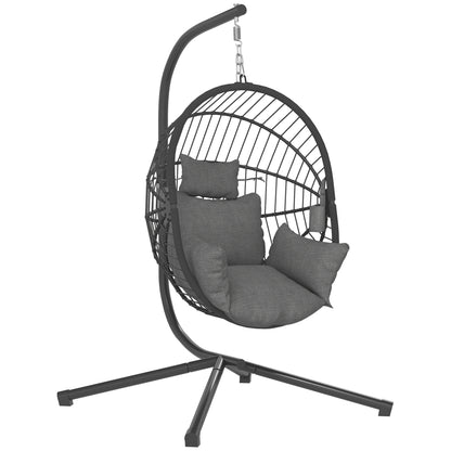 Scaun Suspendat de Exterior, cu Pernă, Tip Ou, 120 cm x 106 cm x 188 cm, Gri