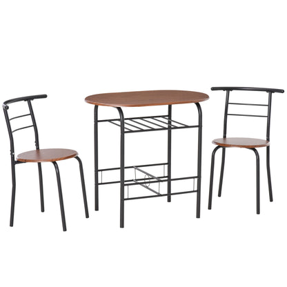 Set de Pranz 3 Piese Masa cu 2 Scaune Maro Lemn si Negru