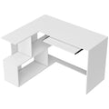 Birou de Colț Modern cu Raft Glisant pentru Tastatură și Rafturi pe 4 Niveluri, Alb