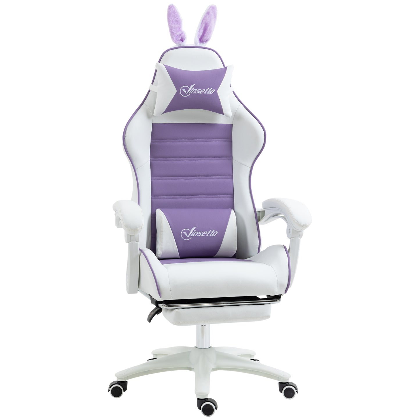 Scaun Gaming cu Urechi de Iepuraș, Suport pentru Picioare, Perne, Reglabil și Reclinabil, Mov