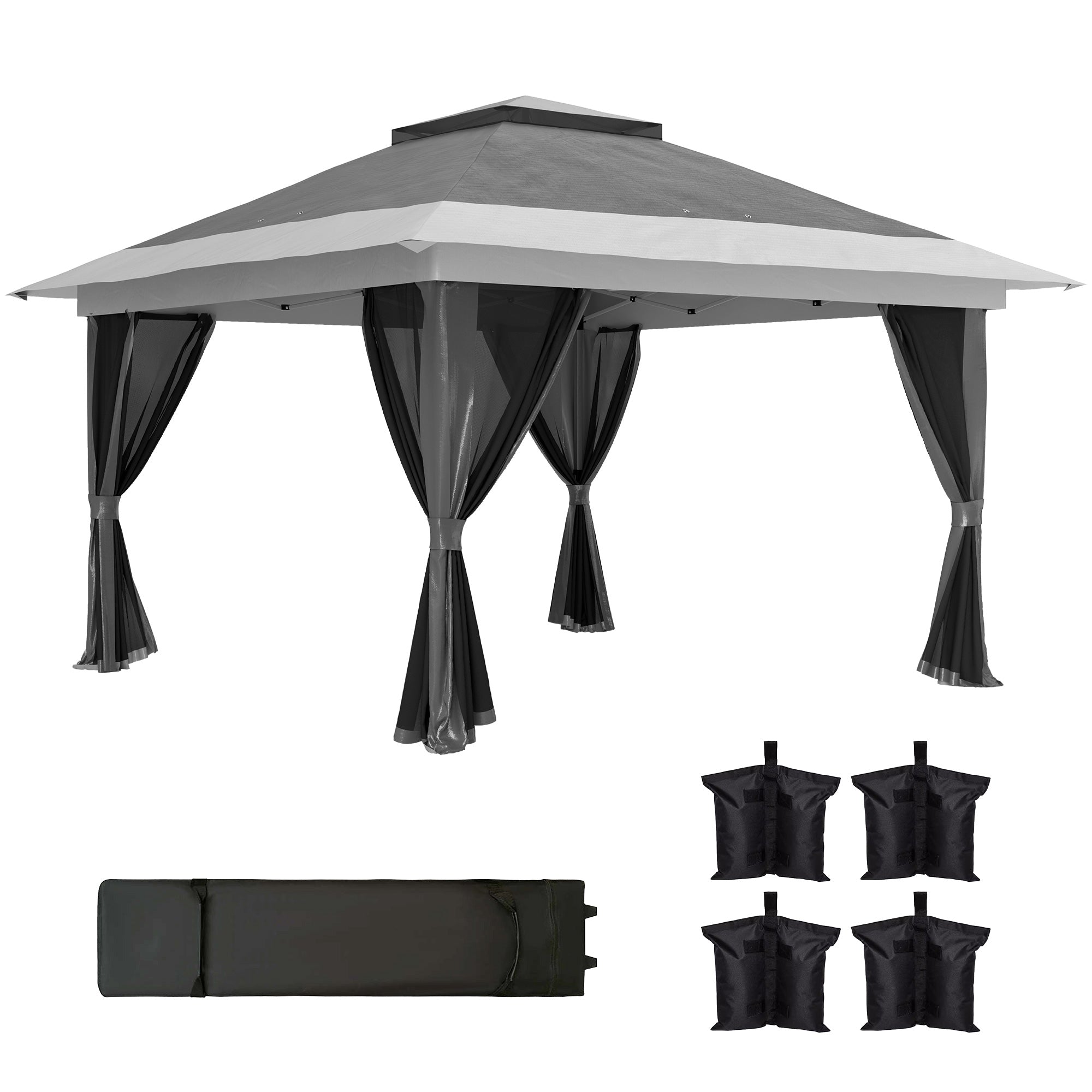 Pavilion Pliabil 3,6x3,6m cu Pereți, Înălțime Reglabilă și Protecție UPF50+, Geantă cu Roți, Gri