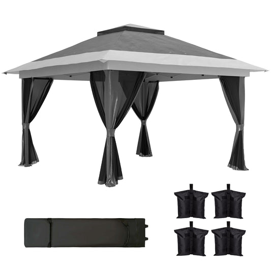 Pavilion Pliabil 3,6x3,6m cu Pereți, Înălțime Reglabilă și Protecție UPF50+, Geantă cu Roți, Gri