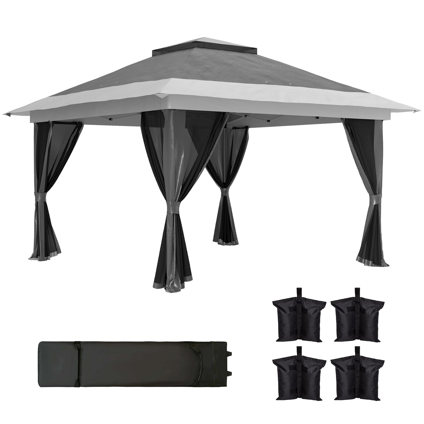 Pavilion Pliabil 3,6x3,6m cu Pereți, Înălțime Reglabilă și Protecție UPF50+, Geantă cu Roți, Gri