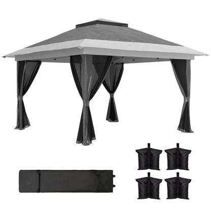 Pavilion Pliabil 3,6x3,6m cu Pereți, Înălțime Reglabilă și Protecție UPF50+, Geantă cu Roți, Gri