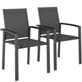 Set 2 Scaune de Grădină Stivuibile cu Șezut Respirabil, din Aluminiu și Textilen, 56x58x89 cm, Gri Cărbune
