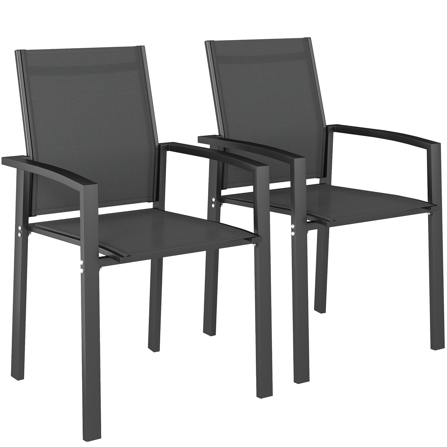 Set 2 Scaune de Grădină Stivuibile cu Șezut Respirabil, din Aluminiu și Textilen, 56x58x89 cm, Gri Cărbune