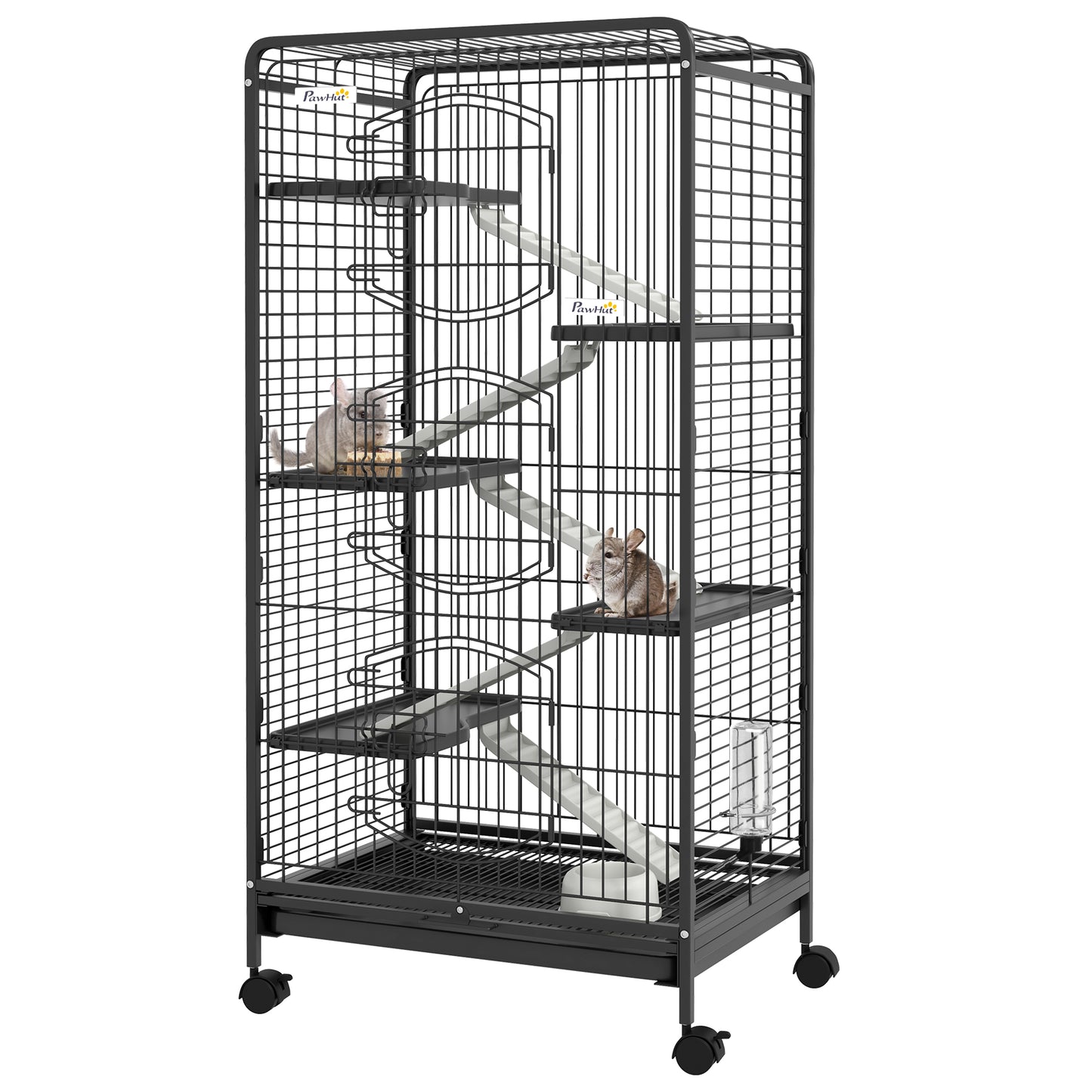 Cușcă pentru Animale Mici și Rozătoare cu Roți, 5 Rampe și 5 Platforme, 61.5x44x131 cm, Negru
