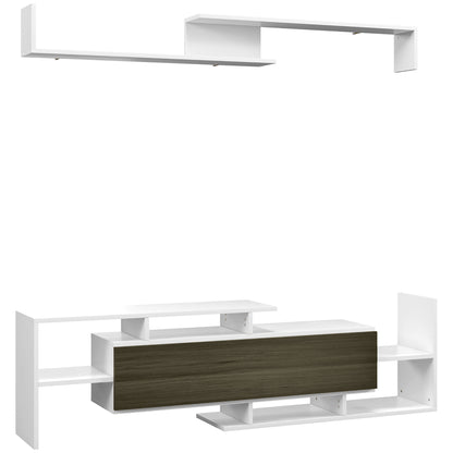 Mobilier TV cu Raft de Perete, Rafturi Deschise și Dulăpior din Lemn, Mobilier TV Modern, 153,6x25x42 cm, Alb