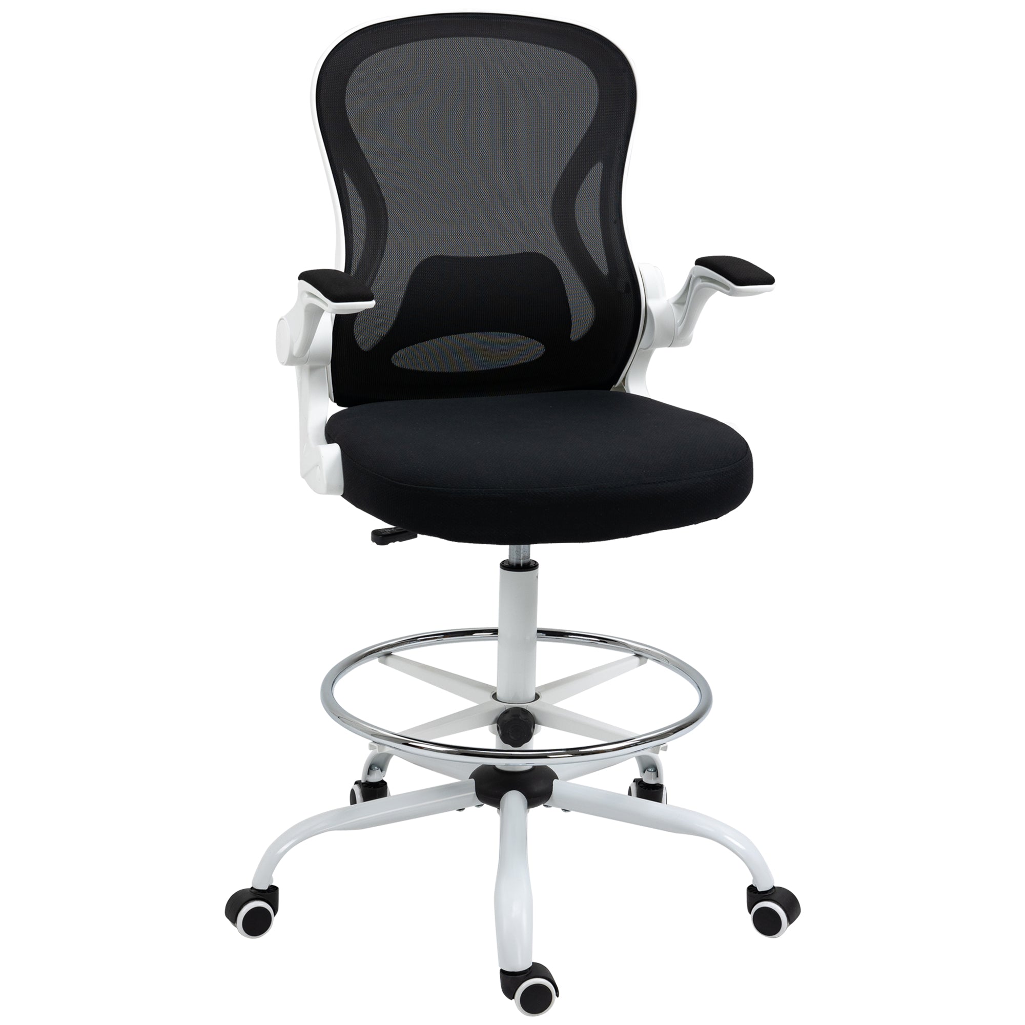 Scaun ergonomic inalt pentru birou, pentru stat in picioare, cotiere rabatabile, suport lombar, inaltime reglabila, negru