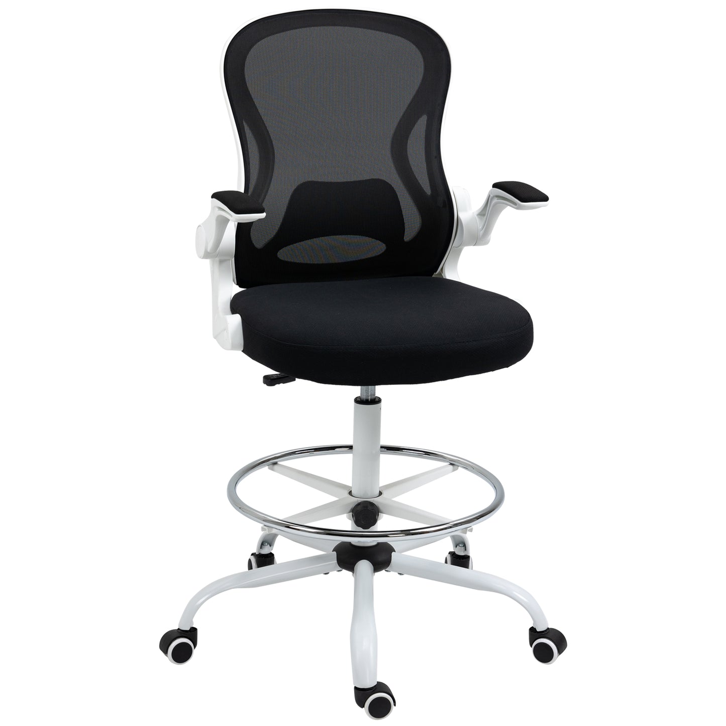 Scaun ergonomic inalt pentru birou, pentru stat in picioare, cotiere rabatabile, suport lombar, inaltime reglabila, negru