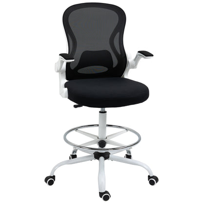 Scaun ergonomic inalt pentru birou, pentru stat in picioare, cotiere rabatabile, suport lombar, inaltime reglabila, negru