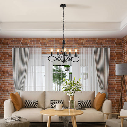 Candelabru Suspendat si Impletit pentru Tavan, Lustra din Otel cu 5 Sfesnice, Plafoniera suspendata, 158x45Hcm Negru