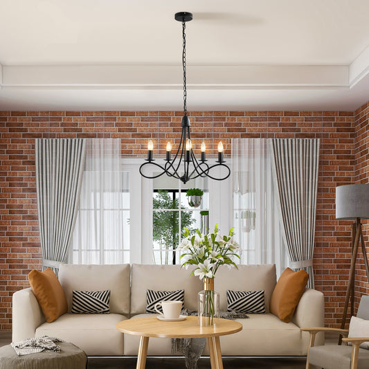 Candelabru Suspendat si Impletit pentru Tavan, Lustra din Otel cu 5 Sfesnice, Plafoniera suspendata, 158x45Hcm Negru