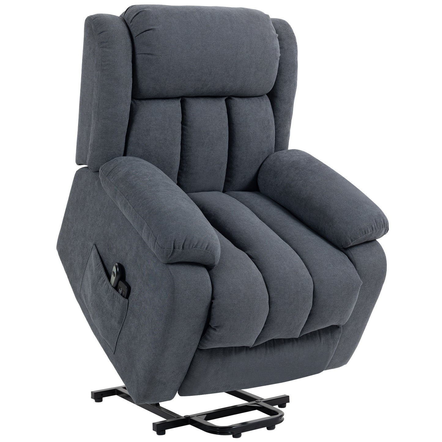 Fotoliu Electric cu Ridicare și Reclinare 135° în Material Textil Efect In cu Suport Picioare, Gri Închis