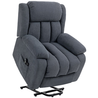 Fotoliu Electric cu Ridicare și Reclinare 135° în Material Textil Efect In cu Suport Picioare, Gri Închis
