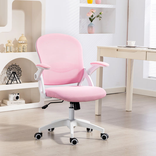 Scaun de birou ergonomic și reglabil cu spătar din plasă și șezut căptușit, 65.5x61.5x88-97.5 cm, roz