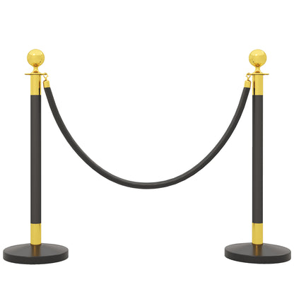 Stâlpi de delimitare din oțel inoxidabil cu frânghie catifelată neagră de 1,5 m și bază umplibilă, Ø32x96 cm