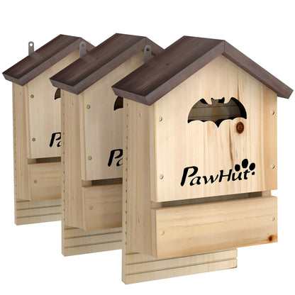 Set de 3 Căsuțe pentru Lilieci din Lemn de Brad, 21,5x11,5x34 cm, Lemn Natural
