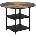 Masă de Dining pentru 4-6 Persoane cu 2 Rafturi Integrate, din Oțel și MDF, Ø100x76 cm, Negru și Maro
