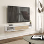 ，Suport TV，Cu 2 Rafturi Deschise și Dulap cu Ușă Rabatabilă，MDF，120cm x 26cm x 16cm，Alb, gri