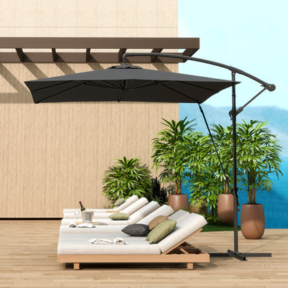 Umbrelă de Grădină Suspendată 2.47x2.47 m, Umbrelă de Exterior cu Bază în Cruce, Corzi Antivânt, Gri Închis
