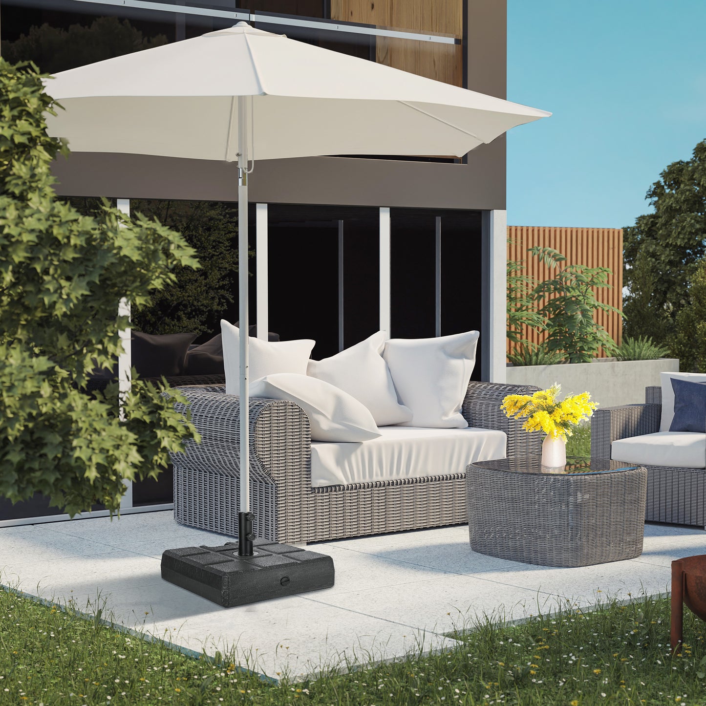 Bază pentru Umbrelă de Grădină 3,5 m cu Mânere, din HDPE și Oțel, 49x49x36,5 cm, Negru