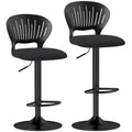 Set 2 Scaune de Bar Reglabile, Scaune de Bucătărie Înalte din Material Textil cu Efect de In cu Spătar, Suport pentru Picioare și Șezut Moale, Cadru Metalic, Scaune Rotative la 360°, Negru