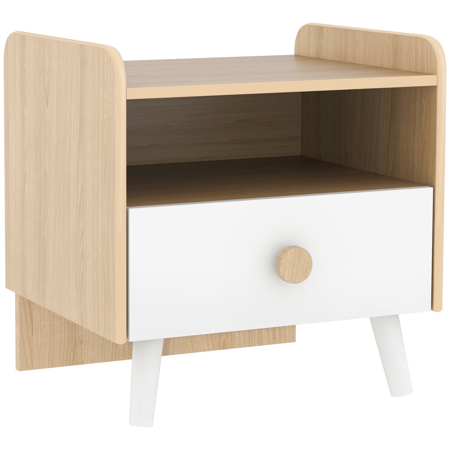 Noptieră cu Sertar pentru Copii 3-10 Ani, cu Design Minimalist pentru Dormitor, 40x32,5x40 cm, Lemn Natural