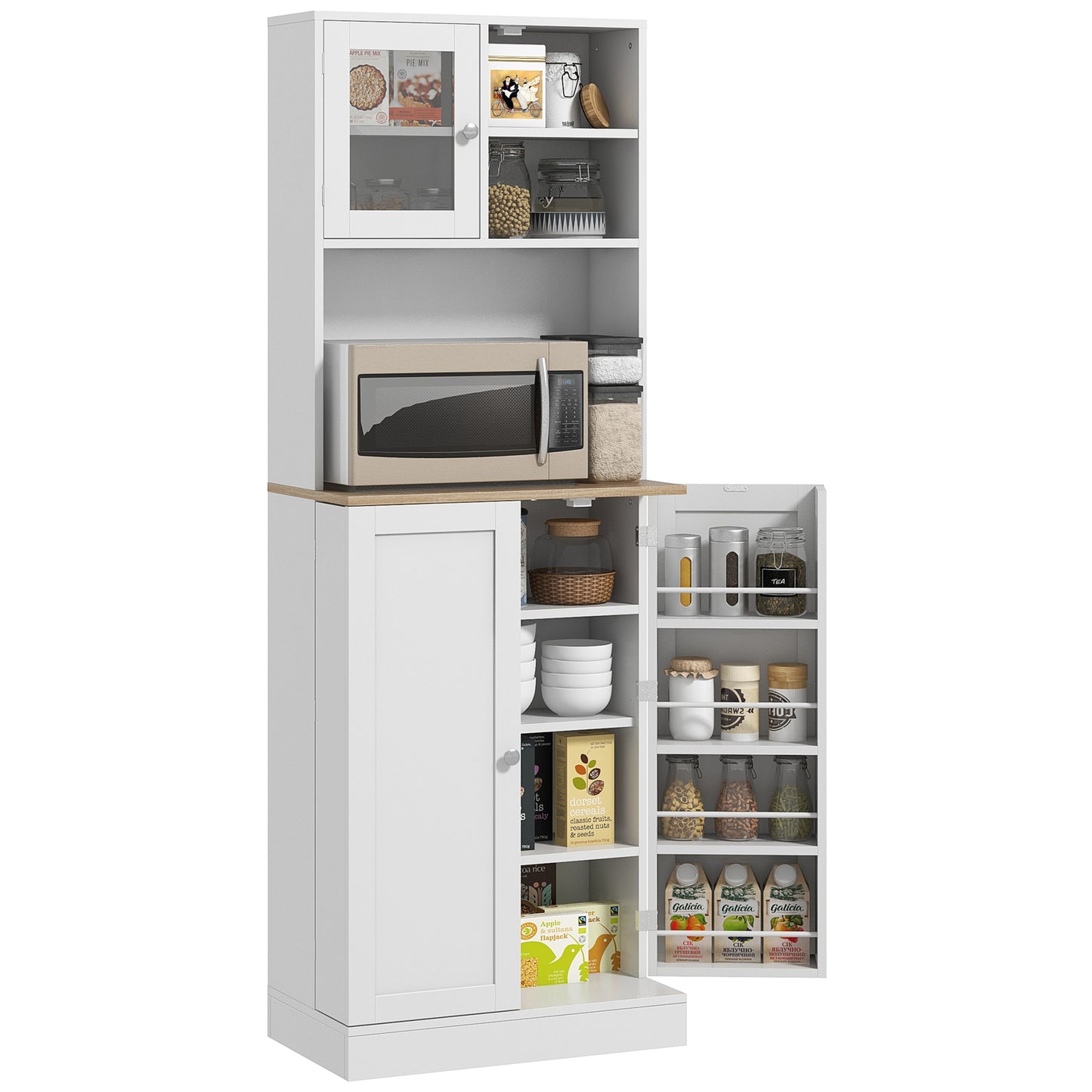 Dulap de Bucătărie pentru Cuptor cu Microunde cu Rafturi Deschise și Dulap cu Suport pentru Condimente, 60x35x169 cm, Alb