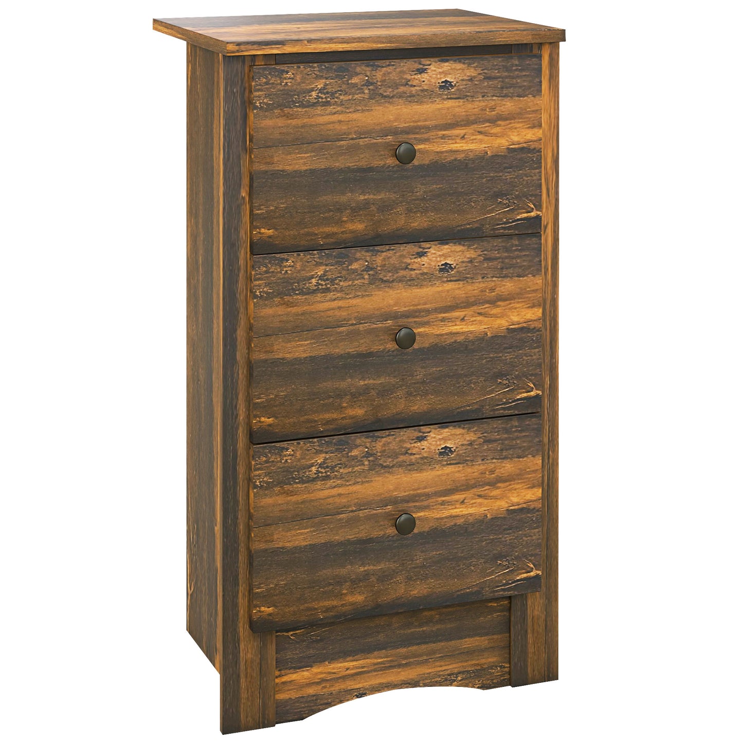 Noptieră cu 3 sertare în stil rustic din lemn, 40x30x74 cm, maro