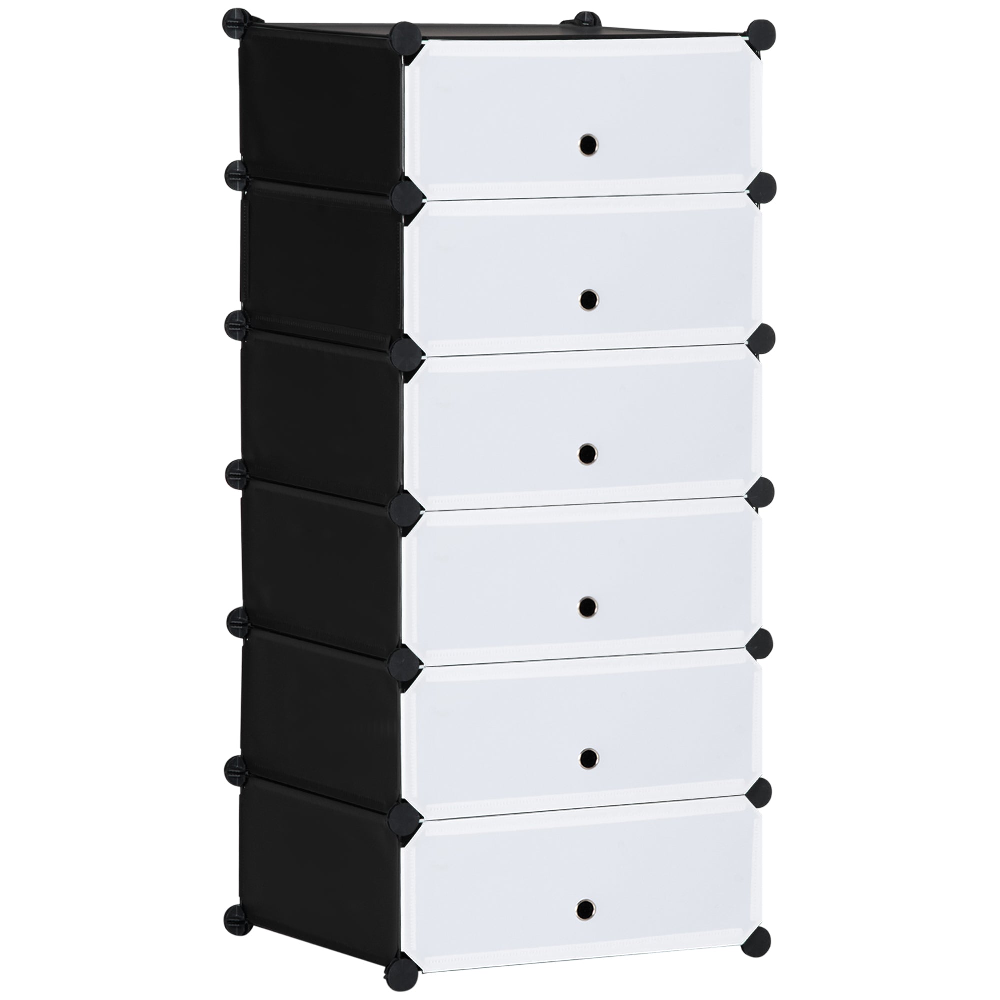 Mobilier pentru incaltaminte modular, 6 cuburi 49x36.5x108 cm din plastic PP si otel, Negru