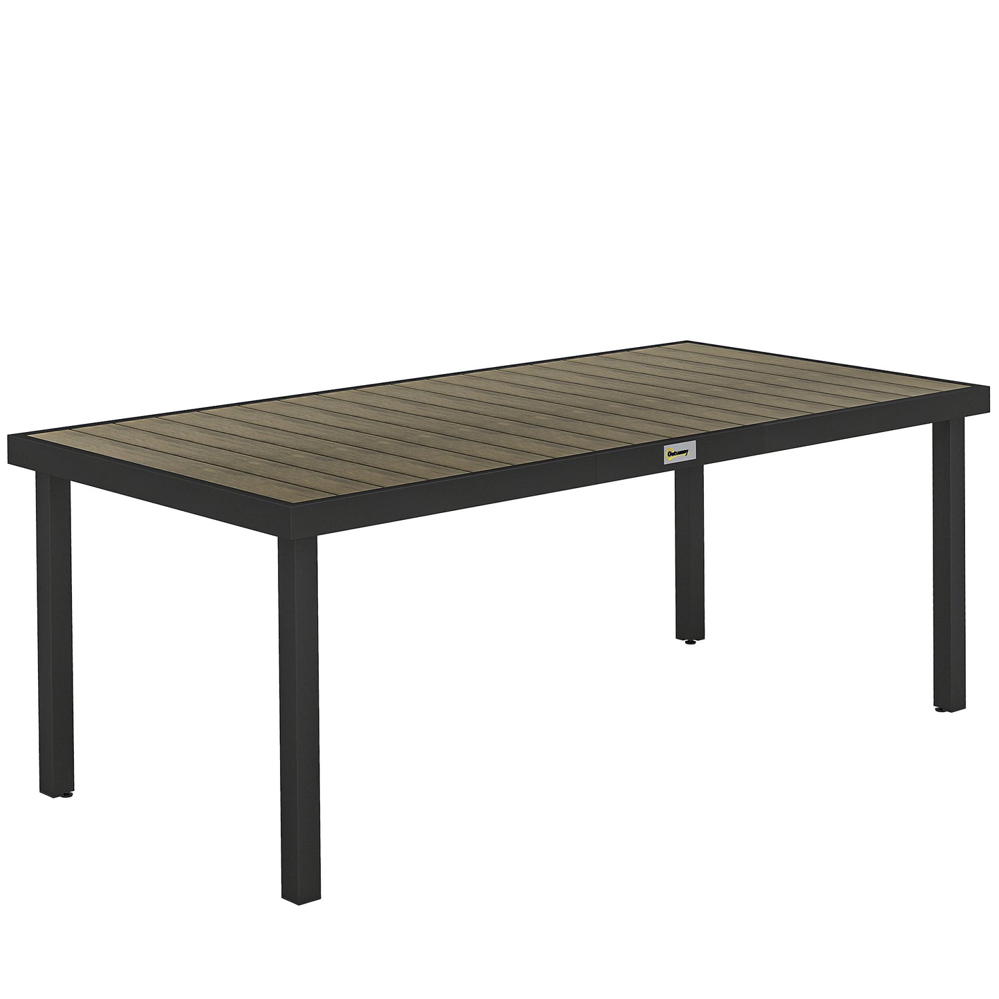 Masă de prânz pentru grădină, pentru 8 persoane, din aluminiu și plastic, lemn închis la culoare și negru
