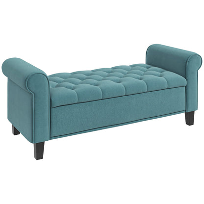 Bancă pentru Capătul Patului din Material Catifelat cu Compartiment de Depozitare și Mânere, 126x48.5x57 cm, Verde