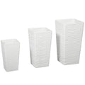 Set 3 Ghivece de Exterior Suprapozabile cu Model Ondulat din Plastic, 42/55/65 cm, Alb
