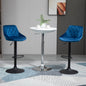set 2 scaune de bar din efect de catifea,scaune insula bucatarie cu inaltime reglabila si pivotant, 51.5x48x83-104 cm, albastre