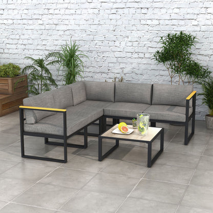 Set Mobilier de Grădină cu Canapea și Măsuță din Aluminiu, cu Perne Căptușite, Gri