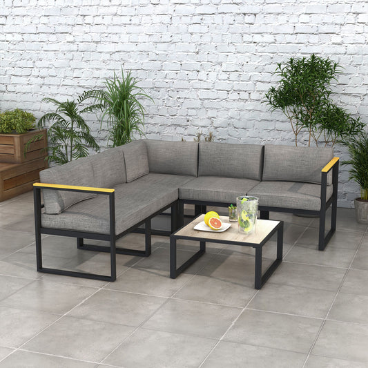 Set Mobilier de Grădină cu Canapea și Măsuță din Aluminiu, cu Perne Căptușite, Gri