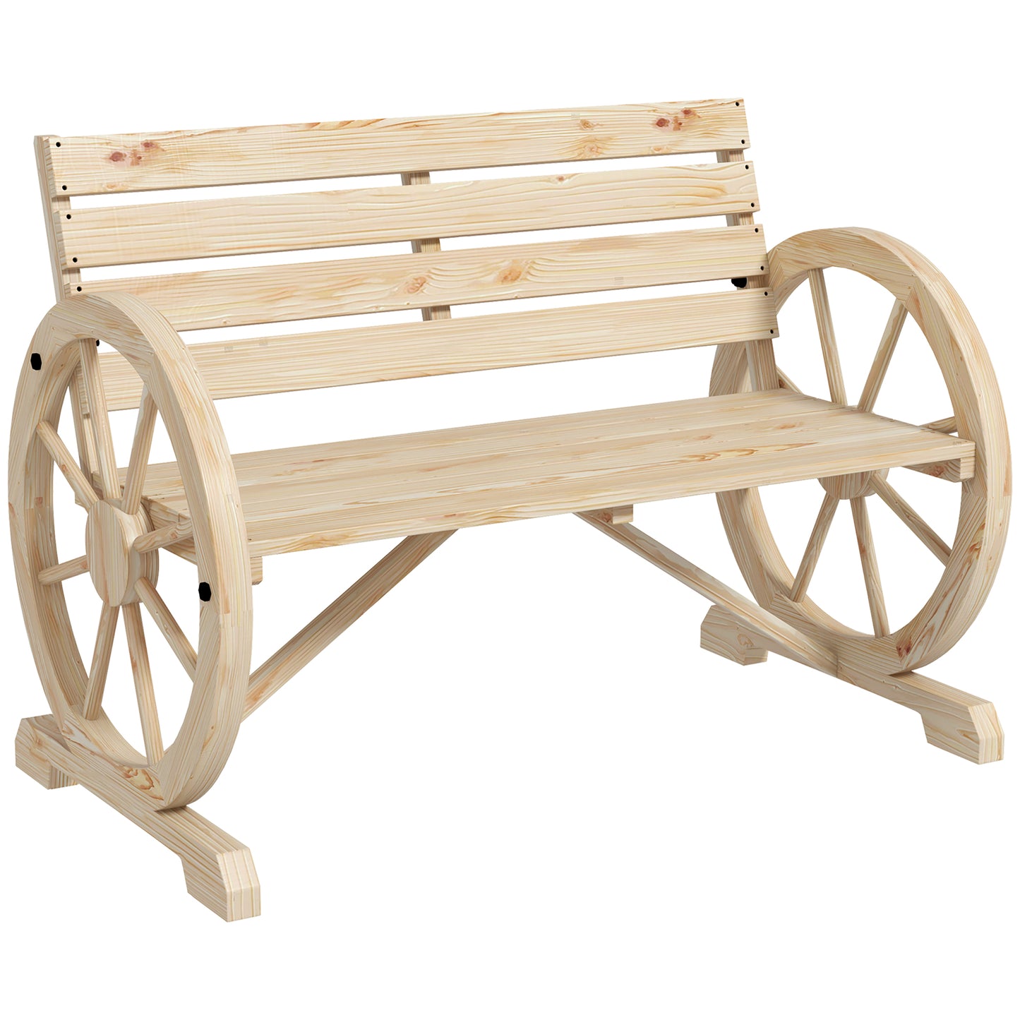 Bancă de Grădină cu 2 Locuri, din Lamele cu Mânere în Formă de Roată de Căruță, din Lemn, 105,5x56x79 cm, Culoare Lemn