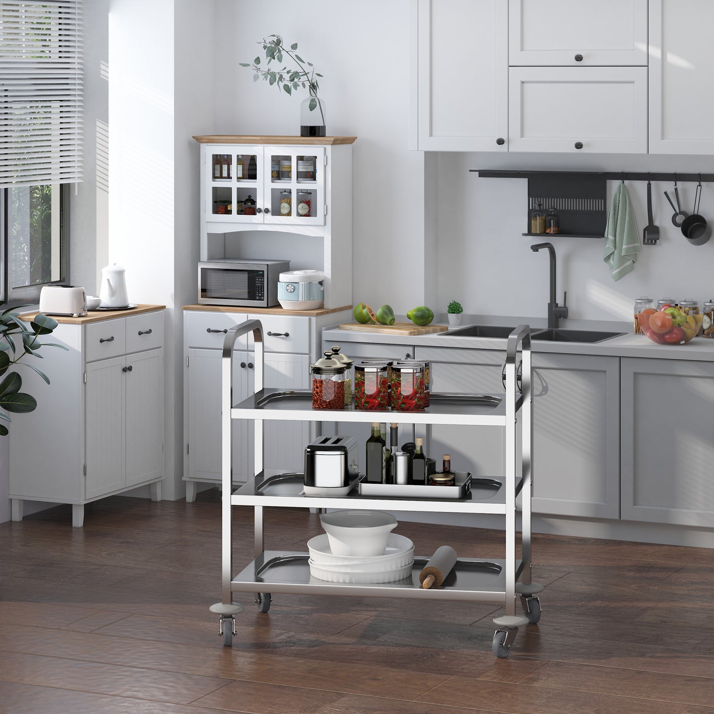 Carucior Pentru Bucatarie 3 Rafturi in Otel Inox 85x45x90cm