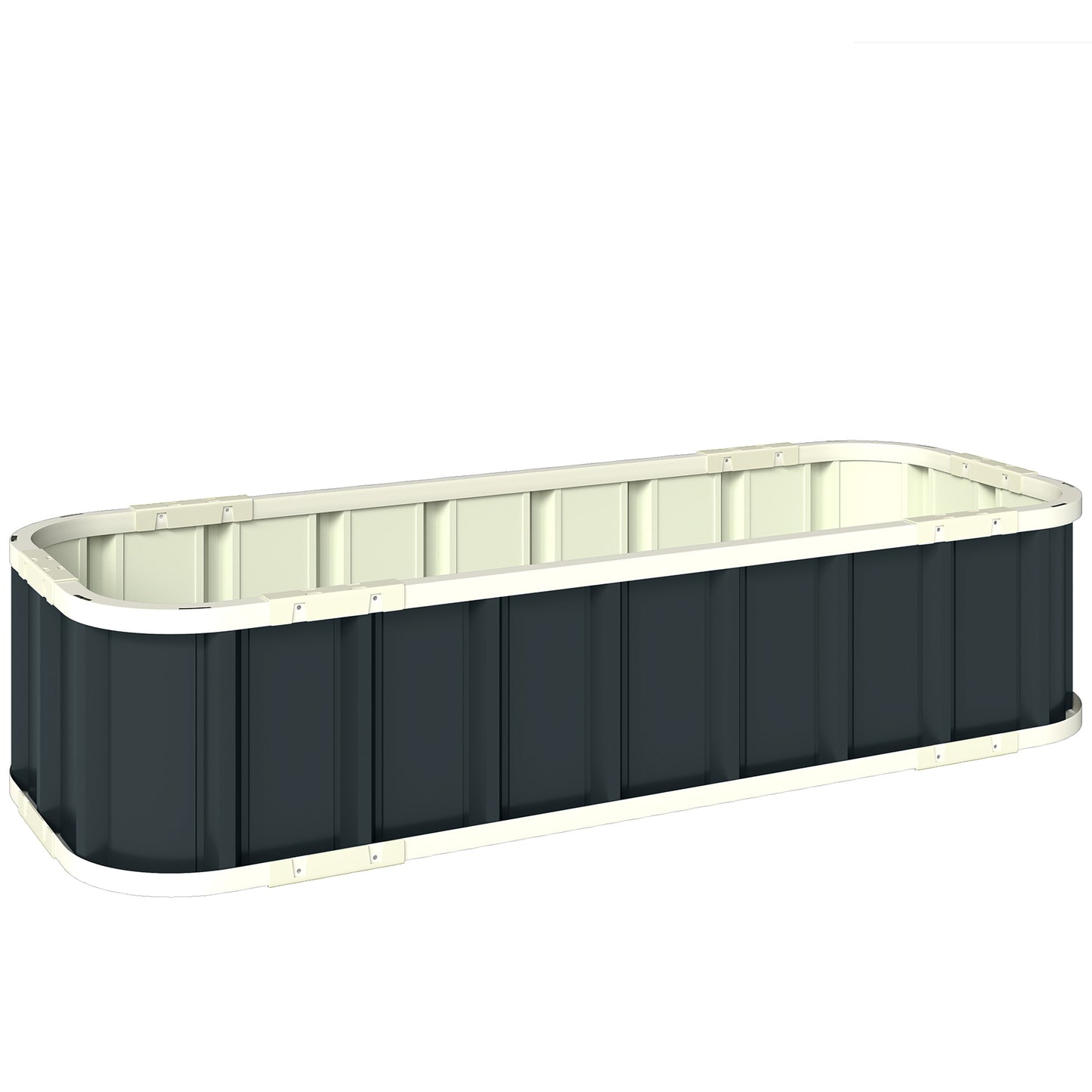 Pat de Grădină Ridicat pentru Exterior cu Bază Deschisă, Mănuși, Margini Pliate, Jardinieră din Oțel Galvanizat, pentru Plante, Flori, Legume, Balcon Grădină, 136x52x31 cm, Gri Închis