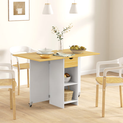 Masă de dining pliabilă pentru 2-4 persoane cu 2 extensii, sertar și rafturi, stejar