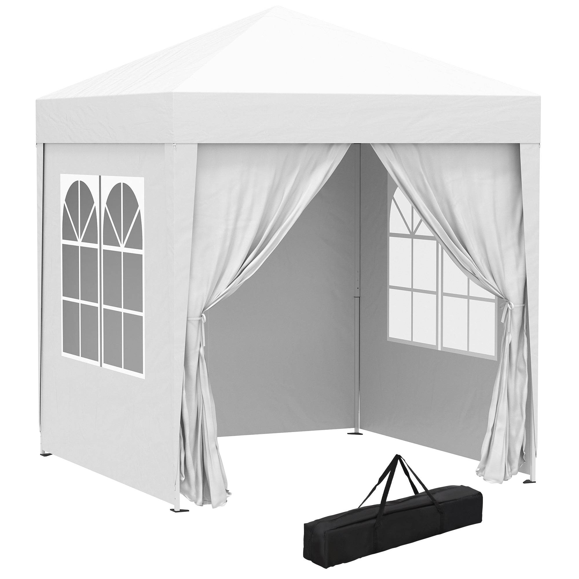 Foisor Pliabil 2x2 m con 4 Pereti Detasabili, Foisor de Gradina cu Sac pentru Transport din Poliester si Otel, Alb