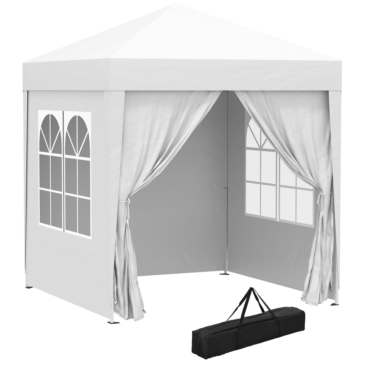 Foisor Pliabil 2x2 m con 4 Pereti Detasabili, Foisor de Gradina cu Sac pentru Transport din Poliester si Otel, Alb