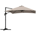 Umbrelă de soare 3x3 m suspendată cu 8 spițe, pedală și manivelă, din aluminiu și poliester, culoare kaki