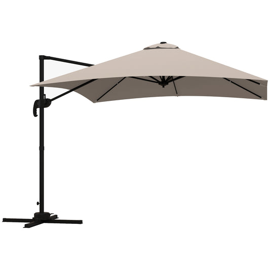 Umbrelă de soare 3x3 m suspendată cu 8 spițe, pedală și manivelă, din aluminiu și poliester, culoare kaki