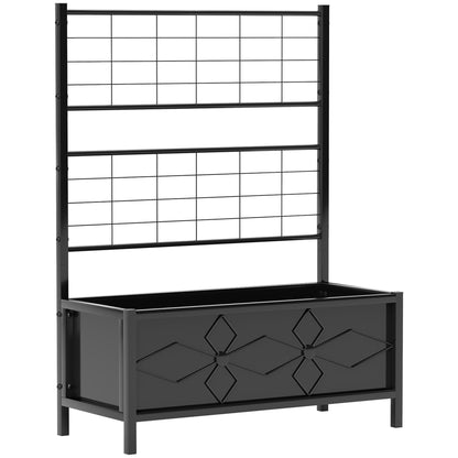 Ghiveci Ridicat pentru Grădină cu Suport pentru Plante Cățărătoare din Oțel Galvanizat, 90x40x120 cm, Negru